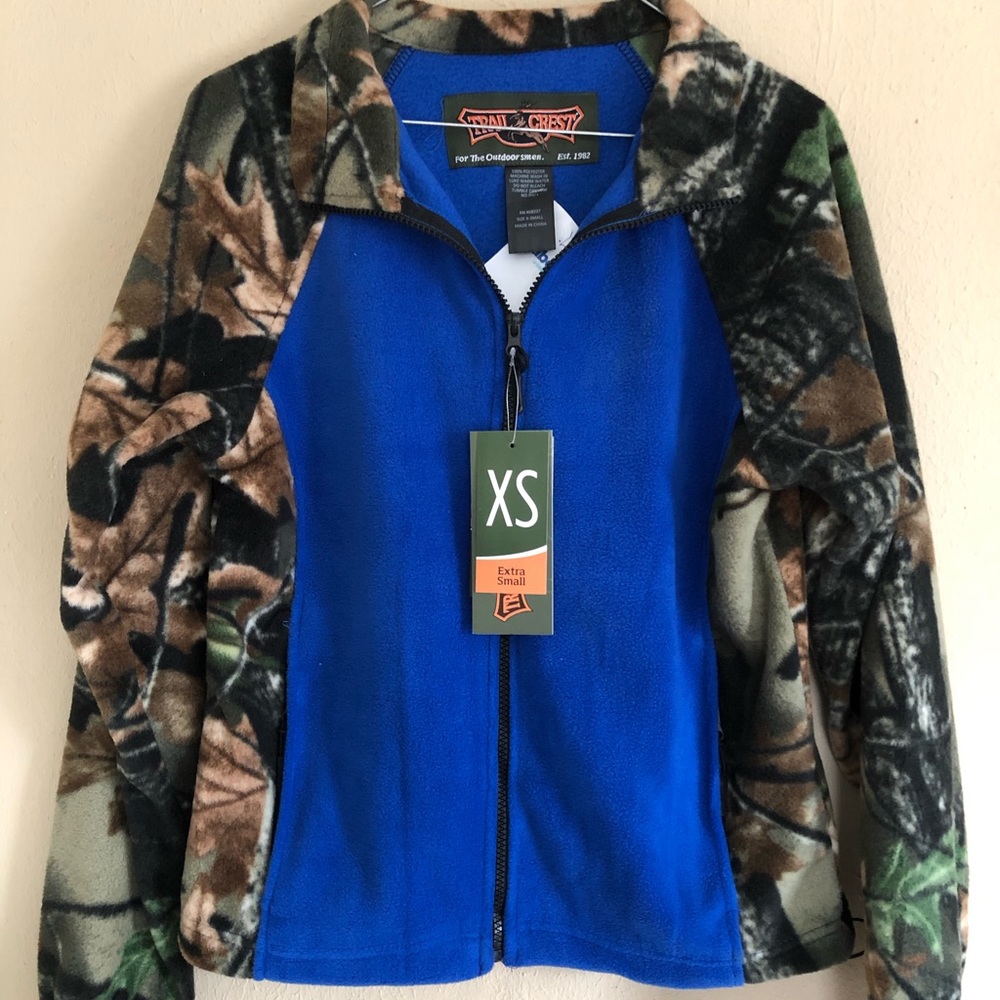 Blue NWT Trail crest fleece full zip camouflage jacket size xs